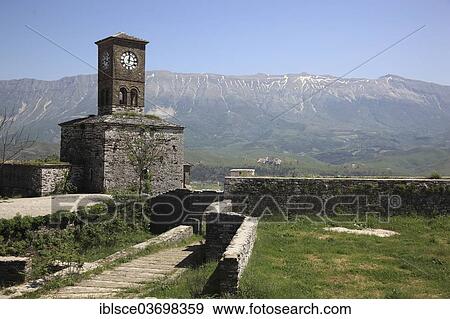 "Clock tower of the fortress, Gjirokaster, Gjirokaster County, Albania, Europe" View Large Photo Image Stock Photo - "Clock tower of the fortress, Gjirokaster, Gjirokaster County, Albania, Europe". Fotosearch