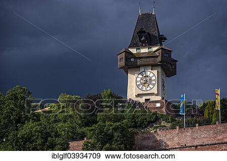 Stock Photo - "Clock tower on Schlossberg hill, Graz, Styria, Austria, Europe". Fotosearch