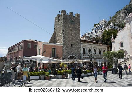 "Clock tower, Piazza IX Aprile square, Taormina, Sicily, Italy, Europe" View Large Photo Image Stock Image - "Clock tower, Piazza IX Aprile square, Taormina, Sicily, Italy, Europe". Fotosearch