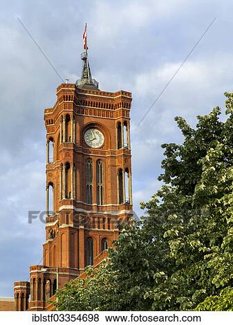 "Clock tower, Red Town Hall, Mitte, Berlin, Berlin, Germany, Europe" View Large Photo Image Stock Photo - "Clock tower, Red Town Hall, Mitte, Berlin, Berlin, Germany, Europe". Fotosearch