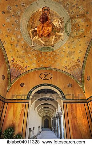 Stock Photo - "Cloister, Nordfriedhof cemetery, Munich, Upper Bavaria, Bavaria, Germany, Europe". Fotosearch