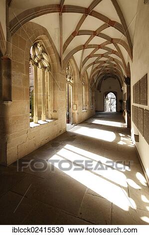 Stock Image - Cloister of the Collegiate Church of Sts. Peter and Paul, Oehringen, Hohenlohe, Baden-Wuerttemberg, Germany, Europe. Fotosearch