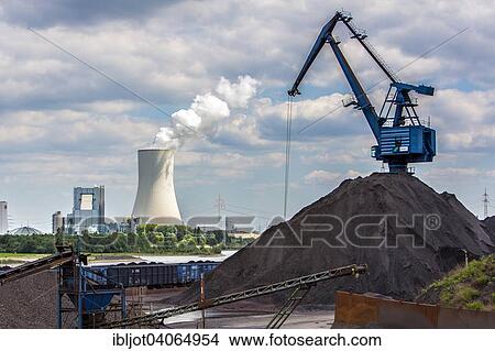 "Coal loading in port of Orsoy on the Rhein, Walsum coal-fired power station operated by STEAG with cooling tower at the back, Duisburg-Walsum, Duisburg, North Rhine-Westphalia, Germany, Europe" View Large Photo Image Picture - "Coal loading in port of Orsoy on the Rhein, Walsum coal-fired power station operated by STEAG with cooling tower at the back, Duisburg-Walsum, Duisburg, North Rhine-Westphalia, Germany, Europe". Fotosearch