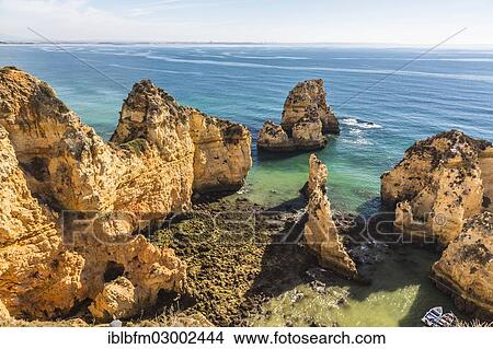 Picture - "Coastal landscape, rocky shore, Ponta da Piedade, Lagos, Algarve, Portugal, Europe". Fotosearch