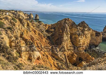 Stock Image - "Coastal landscape, rocky shore, Ponta da Piedade, Lagos, Algarve, Portugal, Europe". Fotosearch