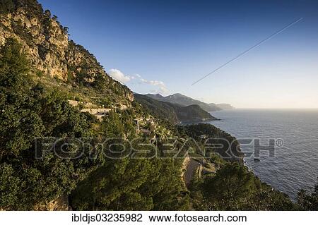 "Coastal landscape with mountains, Banyalbufar, Majorca, Balearic Islands, Spain, Europe" View Large Photo Image Stock Image - "Coastal landscape with mountains, Banyalbufar, Majorca, Balearic Islands, Spain, Europe". Fotosearch