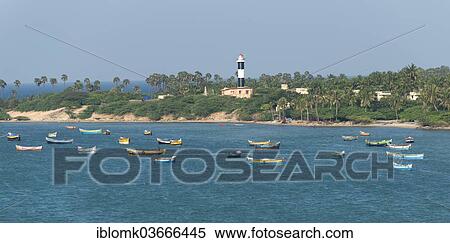 "Coastal landscape with palm trees, lighthouse and fishing boats, Rameswaram, Pamban Island, Tamil Nadu, India, Asia" View Large Photo Image Stock Photography - "Coastal landscape with palm trees, lighthouse and fishing boats, Rameswaram, Pamban Island, Tamil Nadu, India, Asia". Fotosearch