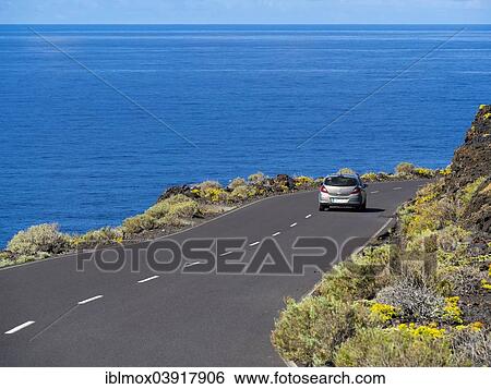 Stock Photograph - "Coastal road at Faro de Fuencaliente, Los Quemados, south coast, La Palma, Canary Islands, Spain, Europe". Fotosearch