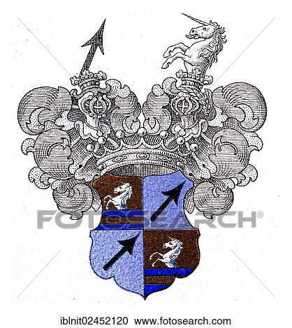 Stock Image - "Coat of arms of Baron von Schiller, 1845, illustration, Meyers Konversations-Lexikon encyclopedia, 1897". Fotosearch