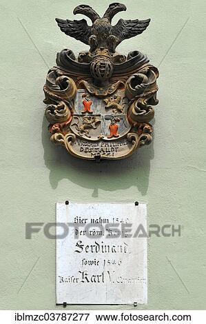 "Coat of arms of Nicolaus Philipp von Staudt, 1701, and plaque: """"Here the Roman King Ferdinand and Emperor Charles V. took quarters in 1540 and 1546"""", Staudt'sches Haus, Rothenburg ob der Tauber, Middle Franconia, Bavaria, Germany, Europe" View Large Photo Image Stock Photo - "Coat of arms of Nicolaus Philipp von Staudt, 1701, and plaque: """"Here the Roman King Ferdinand and Emperor Charles V. took quarters in 1540 and 1546"""", Staudt'sches Haus, Rothenburg ob der Tauber, Middle Franconia, Bavaria, Germany, Europe". Fotosearch