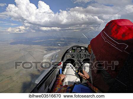 Stock Image - "Cockpit, glider over the Karoo Desert, Gariep, Gariep Dam, Free State Province, South Africa, Africa". Fotosearch