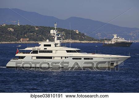 Stock Image - "Codecasa motor yacht Ol Mi Da at Cap Martin, Cote d'Azur, France, Mediterranean Sea, Europe". Fotosearch