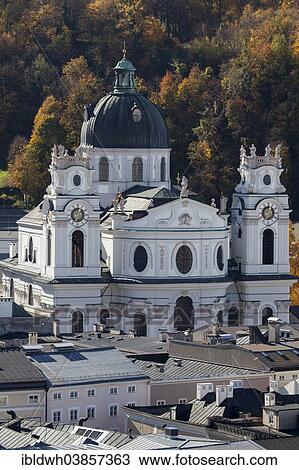 Stock Image - "Collegiate Church, view from Capuchin Mountain, Salzburg, Land Salzburg, Austria, Europe". Fotosearch