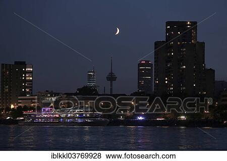 "Cologne on the Rhine River with a crescent moon, Cologne, North Rhine-Westphalia, Germany, Europe" View Large Photo Image Stock Photo - "Cologne on the Rhine River with a crescent moon, Cologne, North Rhine-Westphalia, Germany, Europe". Fotosearch