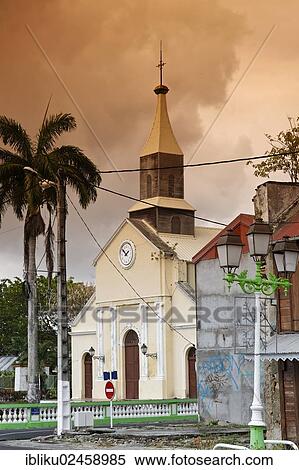Stock Photography - "Colonial church in Port-Louis, Guadeloupe, Caribbean, Lesser Antilles, North America". Fotosearch