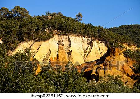Stock Image - "Colorado Provencal, near Rustrel, Vaucluse, Provence, France, Europa, Europe". Fotosearch