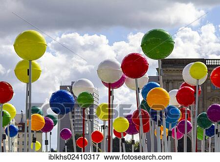 Stock Photo - "Colorful balls on rods and bars, Berlin, Germany, Europe". Fotosearch