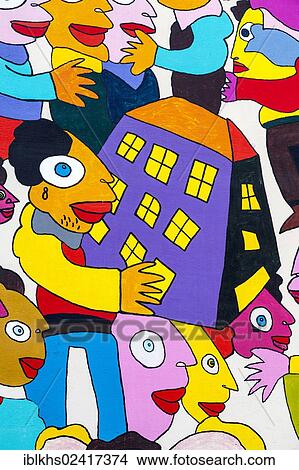 Colorful drawing of people on a wall, Bruehl street, Leipzig, Saxony, Germany, Europe View Large Photo Image Picture - Colorful drawing of people on a wall, Bruehl street, Leipzig, Saxony, Germany, Europe. Fotosearch