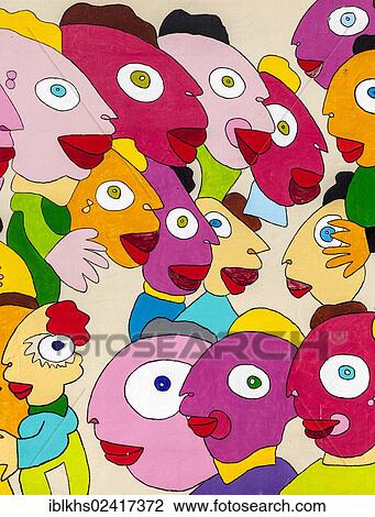 Colorful drawing of people on a wall, Bruehl street, Leipzig, Saxony, Germany, Europe View Large Photo Image Stock Image - Colorful drawing of people on a wall, Bruehl street, Leipzig, Saxony, Germany, Europe. Fotosearch