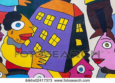 Colorful drawing of people on a wall, Bruehl street, Leipzig, Saxony, Germany, Europe View Large Photo Image Stock Image - Colorful drawing of people on a wall, Bruehl street, Leipzig, Saxony, Germany, Europe. Fotosearch