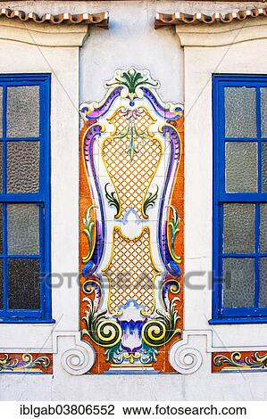 Stock Image - "Colorful facade, mural, Aveiro, Centro region, Portugal, Europe". Fotosearch