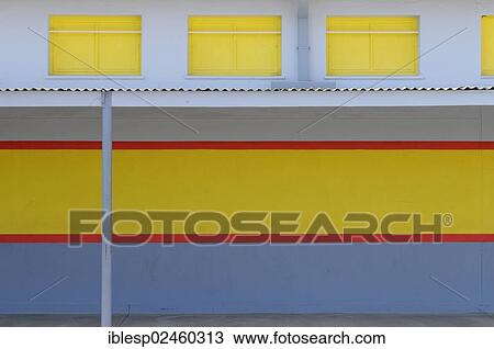 Stock Image - "Colorful facade of a supermarket, Namib Desert, Namibia, Africa". Fotosearch