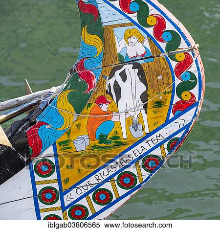 Stock Photography - "Colorful hand painted prow of a Moliceiro boat, Aveiro, Centro region, Portugal, Europe". Fotosearch