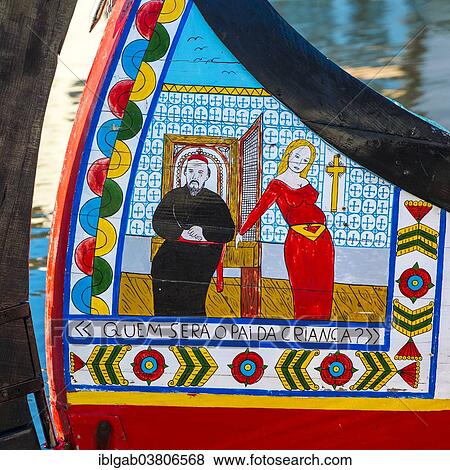 Stock Photo - "Colorful hand painted stern of a Moliceiro boat, Aveiro, Centro region, Portugal, Europe". Fotosearch