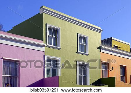 Stock Image - "Colorful houses in the Malay Muslim Quarter, Bo-Kaap, Cape Town, Western Cape, South Africa, Africa". Fotosearch