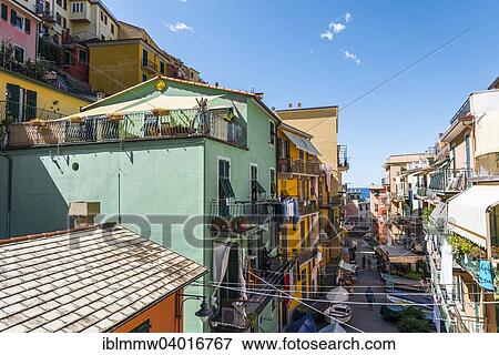 Stock Photo - "Colorful houses of Manarola, Cinque Terre, La Spezia, Cinque Terre, Liguria, Italy, Europe". Fotosearch