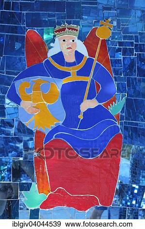 Stock Photo - "Colorful mosaic in the Giardino dei Tarocchi or Garden of the Tarot, by Niki de Saint Phalle and Jean Tinguely in Capalbio, Province of Grosseto, Tuscany, Italy, Europe". Fotosearch