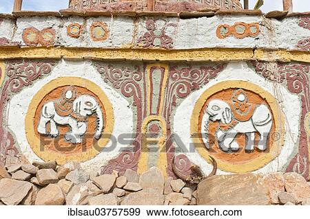 "Colorfully decorated Buddhist Stupa, detail of two white elephants, village-Chorten, Ghiling, Upper Mustang, Nepal, Asia" View Large Photo Image Stock Photo - "Colorfully decorated Buddhist Stupa, detail of two white elephants, village-Chorten, Ghiling, Upper Mustang, Nepal, Asia". Fotosearch