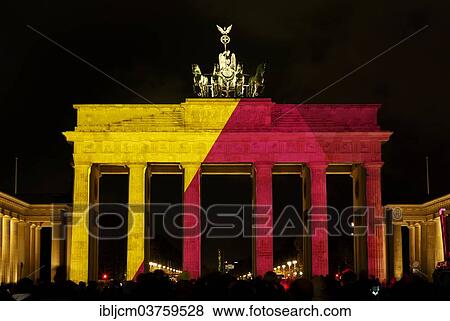 Stock Photo - "Colorfully illuminated Brandenburg Gate, Mitte, Berlin, Berlin, Germany, Europe". Fotosearch