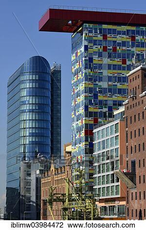 Stock Image - "Colorium building with Innside Hotel, Media Harbour, Dusseldorf, North Rhine-Westphalia, Germany, Europe". Fotosearch