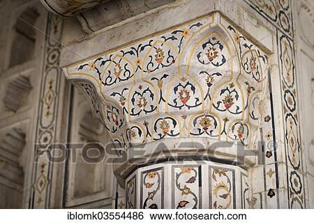 Stock Photograph - "Coloured stone and glass inlays, pietra dura, Red Fort, Agra, Uttar Pradesh, India, Asia". Fotosearch