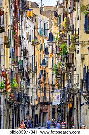 "Colourful alley with lanterns, historic centre, Girona, Catalonia, Spain, Europe" View Large Photo Image Stock Image - "Colourful alley with lanterns, historic centre, Girona, Catalonia, Spain, Europe". Fotosearch
