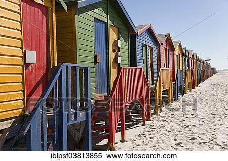 Stock Photography - "Colourful beach houses in Muizenberg, Cape Town, Western Cape, South Africa, Africa". Fotosearch