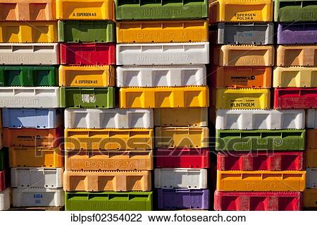 "Colourful crates for fish in the port of Maasholm, Schleswig-Holstein, Germany, Europe" View Large Photo Image Stock Image - "Colourful crates for fish in the port of Maasholm, Schleswig-Holstein, Germany, Europe". Fotosearch
