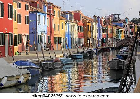 Stock Photo - "Colourful houses along island canal, Burano, Venice, Veneto, Italy, Europe". Fotosearch