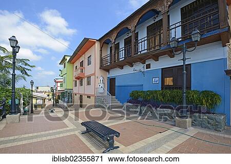 Stock Image - "Colourful houses in the Las Penas neighbourhood on Cerro Santa Ana, Guayaquil, Ecuador, South America". Fotosearch