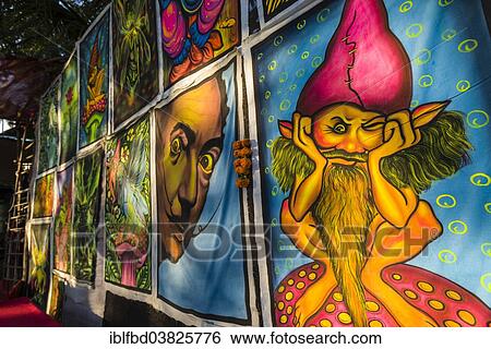 "Colourful paintings on cotton sheets for sale at the weekly flea market, Anjuna, Goa, India, Asia" View Large Photo Image Stock Photograph - "Colourful paintings on cotton sheets for sale at the weekly flea market, Anjuna, Goa, India, Asia". Fotosearch