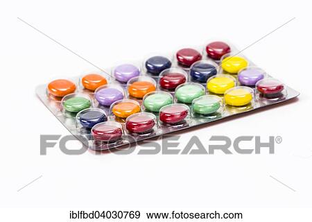Colourful pills in a blister pack View Large Photo Image Stock Photo - Colourful pills in a blister pack. Fotosearch