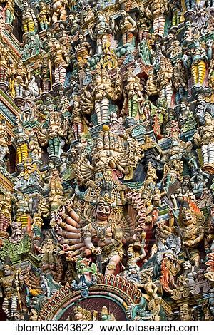 "Colourful statues of gods and demons on the Gopuram or Gopura gate tower, Meenakshi Amman Temple or Sri Meenakshi Sundareswarar Temple, Madurai, Tamil Nadu, India, Asia" View Large Photo Image Stock Image - "Colourful statues of gods and demons on the Gopuram or Gopura gate tower, Meenakshi Amman Temple or Sri Meenakshi Sundareswarar Temple, Madurai, Tamil Nadu, India, Asia". Fotosearch