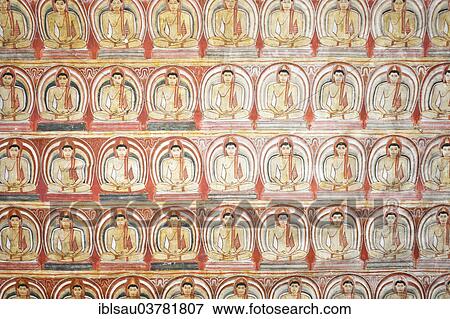 "Colourful wall painting, fresco, many Buddhas meditating, Dhyana Mudra, Maharaja-Iena cave, Buddhist cave temple of Dambulla, Golden Temple of Dambulla, Central Province, Sri Lanka, Asia" View Large Photo Image Stock Photo - "Colourful wall painting, fresco, many Buddhas meditating, Dhyana Mudra, Maharaja-Iena cave, Buddhist cave temple of Dambulla, Golden Temple of Dambulla, Central Province, Sri Lanka, Asia". Fotosearch