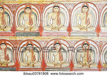 "Colourful wall painting, fresco, many Buddhas meditating, Dhyana Mudra, Maharaja-Iena cave, Buddhist cave temple of Dambulla, Golden Temple of Dambulla, Central Province, Sri Lanka, Asia" View Large Photo Image Stock Photo - "Colourful wall painting, fresco, many Buddhas meditating, Dhyana Mudra, Maharaja-Iena cave, Buddhist cave temple of Dambulla, Golden Temple of Dambulla, Central Province, Sri Lanka, Asia". Fotosearch