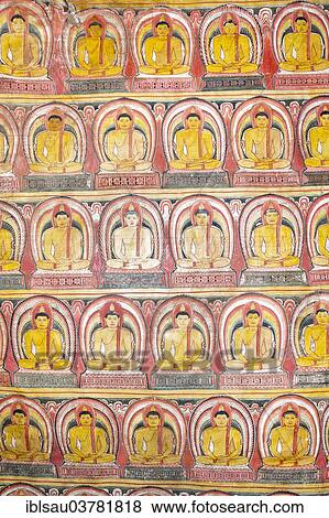 "Colourful wall painting, fresco, many Buddhas in meditation, Dhyana Mudra, Maharaja-Iena cave, Buddhist cave temple of Dambulla, Golden Temple of Dambulla, Central Province, Sri Lanka, Asia" View Large Photo Image Stock Photo - "Colourful wall painting, fresco, many Buddhas in meditation, Dhyana Mudra, Maharaja-Iena cave, Buddhist cave temple of Dambulla, Golden Temple of Dambulla, Central Province, Sri Lanka, Asia". Fotosearch