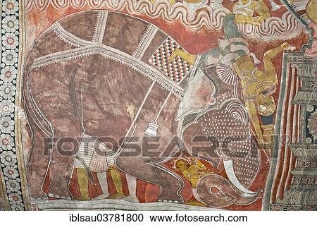 "Colourful wall painting, fresco, elephant kneeling and its Mahout falling off, Maharaja-Iena cave, Buddhist cave temple of Dambulla, Golden Temple of Dambulla, Central Province, Sri Lanka, Asia" View Large Photo Image Stock Image - "Colourful wall painting, fresco, elephant kneeling and its Mahout falling off, Maharaja-Iena cave, Buddhist cave temple of Dambulla, Golden Temple of Dambulla, Central Province, Sri Lanka, Asia". Fotosearch