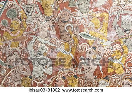 "Colourful wall painting, fresco, warriors in a battle, Maharaja-Iena cave, Buddhist cave temple of Dambulla, Golden Temple of Dambulla, Central Province, Sri Lanka, Asia" View Large Photo Image Stock Image - "Colourful wall painting, fresco, warriors in a battle, Maharaja-Iena cave, Buddhist cave temple of Dambulla, Golden Temple of Dambulla, Central Province, Sri Lanka, Asia". Fotosearch