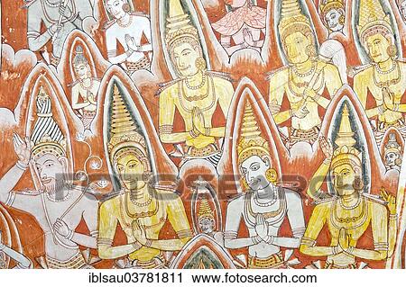 "Colourful wall painting, fresco, praying gods with nimbus, halo, Maharaja-Iena cave, Buddhist cave temple of Dambulla, Golden Temple of Dambulla, Central Province, Sri Lanka, Asia" View Large Photo Image Stock Image - "Colourful wall painting, fresco, praying gods with nimbus, halo, Maharaja-Iena cave, Buddhist cave temple of Dambulla, Golden Temple of Dambulla, Central Province, Sri Lanka, Asia". Fotosearch
