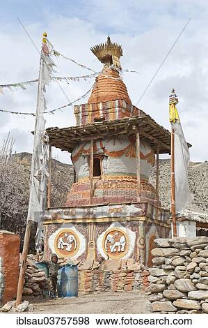 "Colourfully decorated Buddhist stupa, Geling, Ghiling, Upper Mustang, Nepal, Asia" View Large Photo Image Stock Photo - "Colourfully decorated Buddhist stupa, Geling, Ghiling, Upper Mustang, Nepal, Asia". Fotosearch